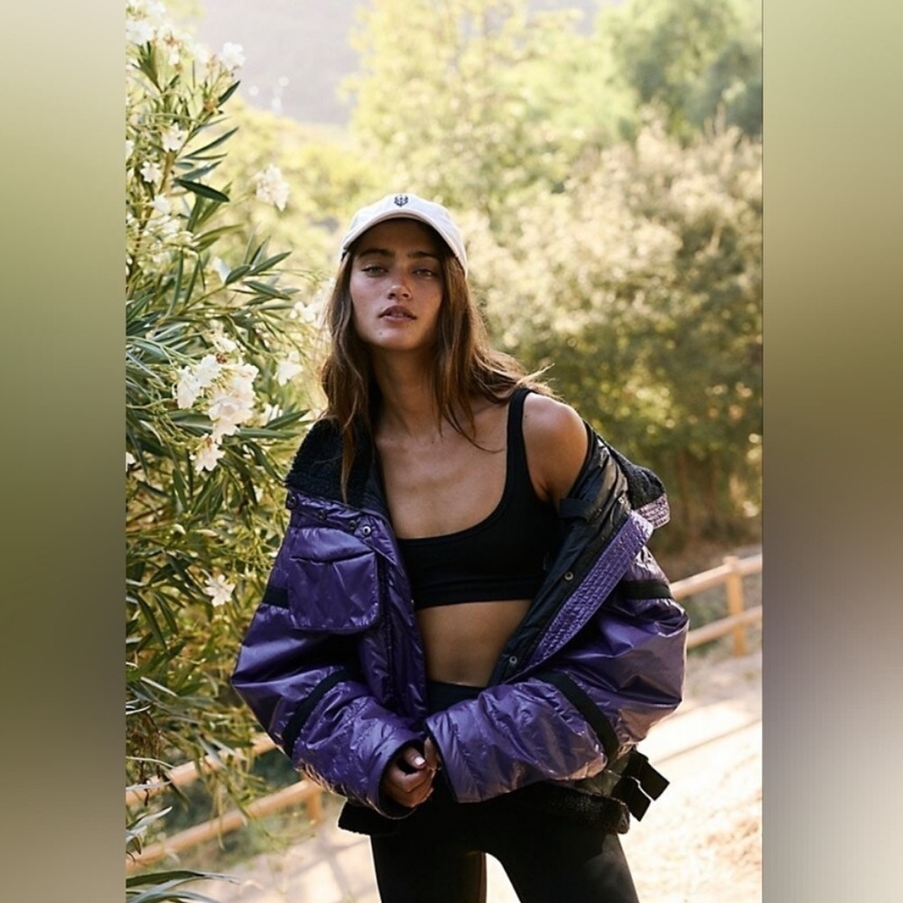 Free People Movement Vagabond Fleece Bomber in Royal Purple